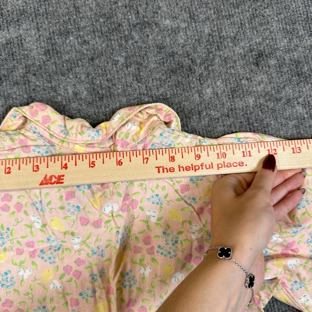Vintage OshKosh Bgosh Girls Pink Floral Fruit Pintuck Cotton Dress Size 6X USA